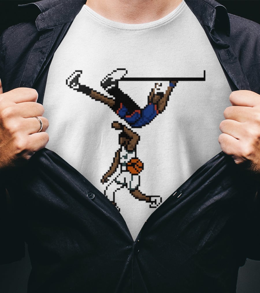 Knicks Vs Celtics OG Anunoby Dunks Against Jayson Tatum Pixel Art 8 Bit T-Shirt