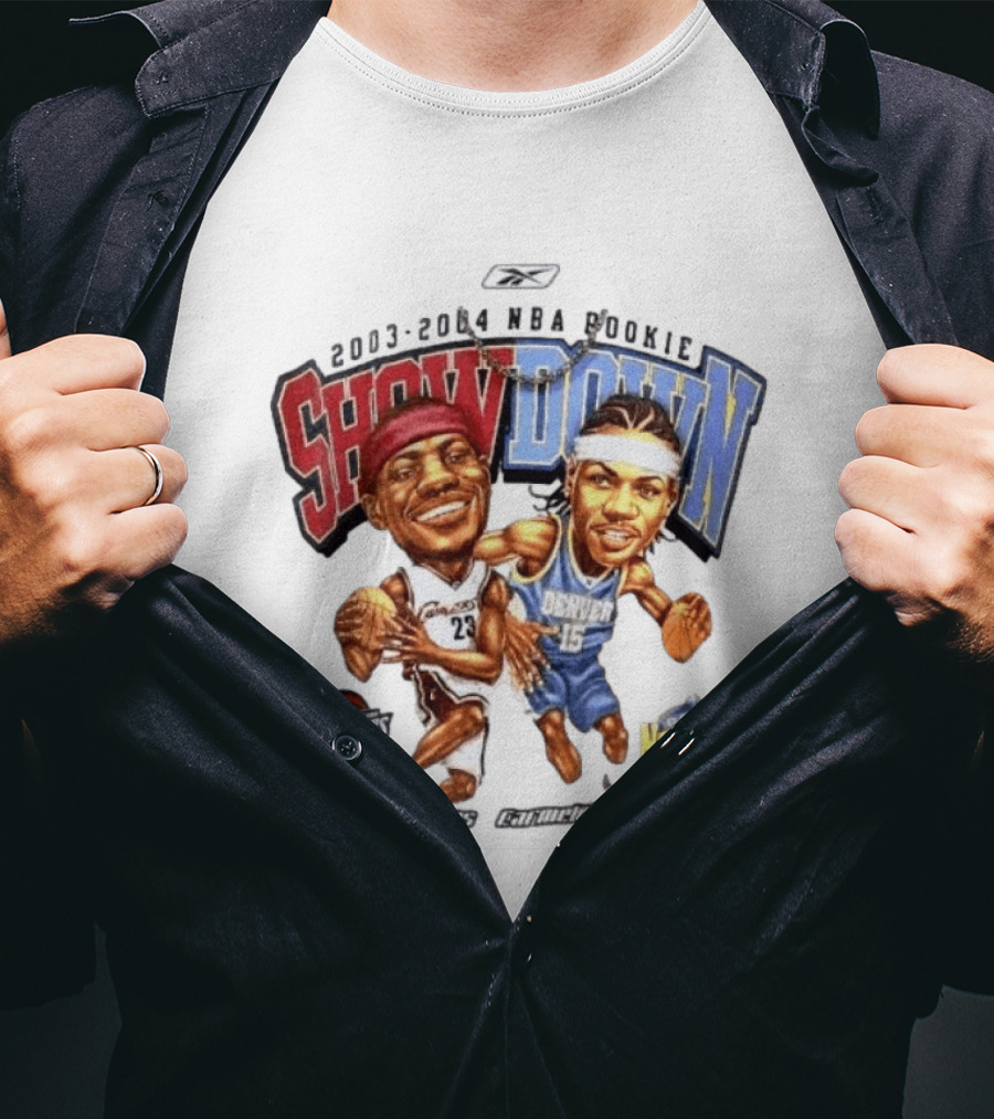 2003 2004 NBA Rookie Showdown LeBron James Carmelo Anthony Cavaliers Nuggets T-Shirt