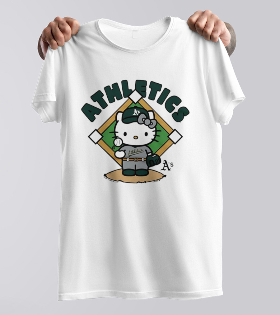 Athletics Hello Kitty MLB Collaboration Baseball Character With A's T-Shirt