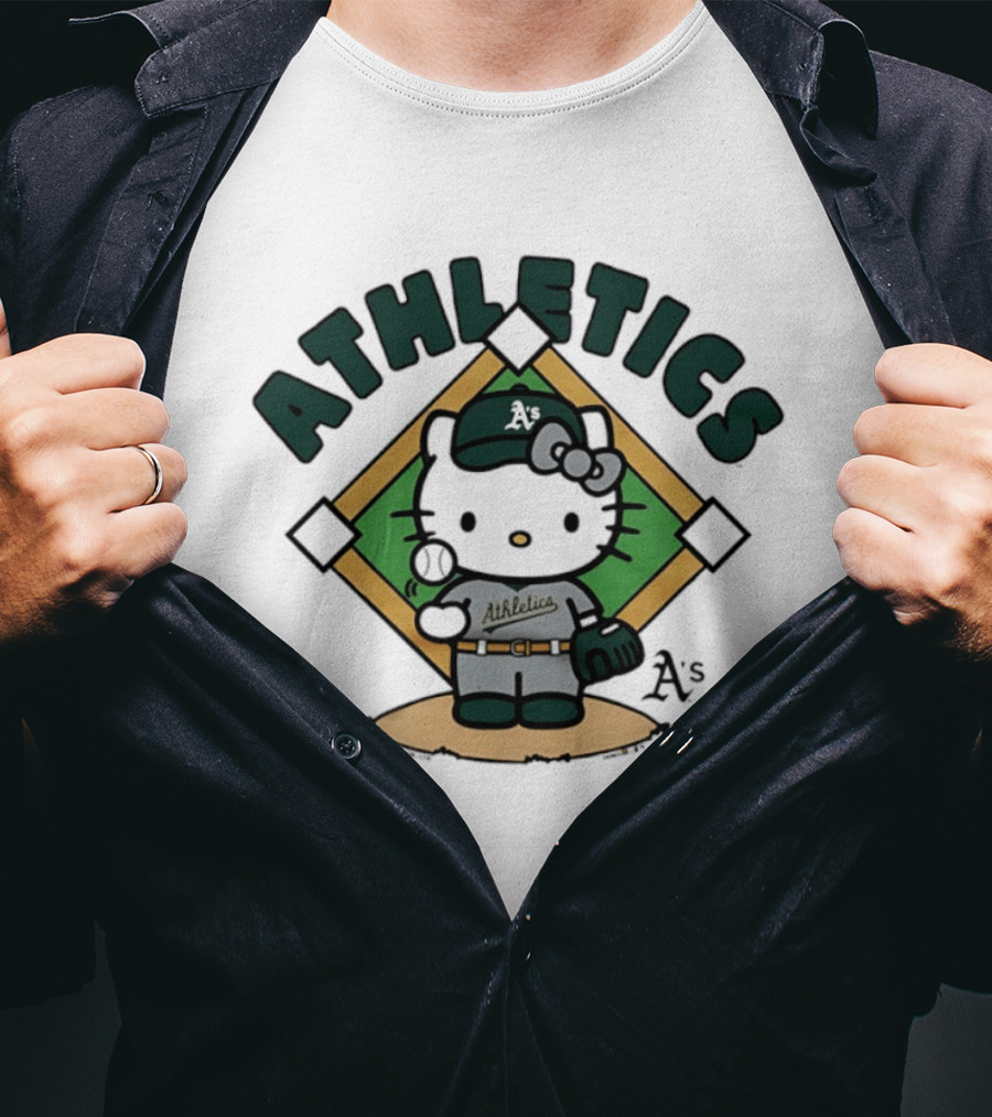 Athletics Hello Kitty MLB Collaboration Baseball Character With A's T-Shirt