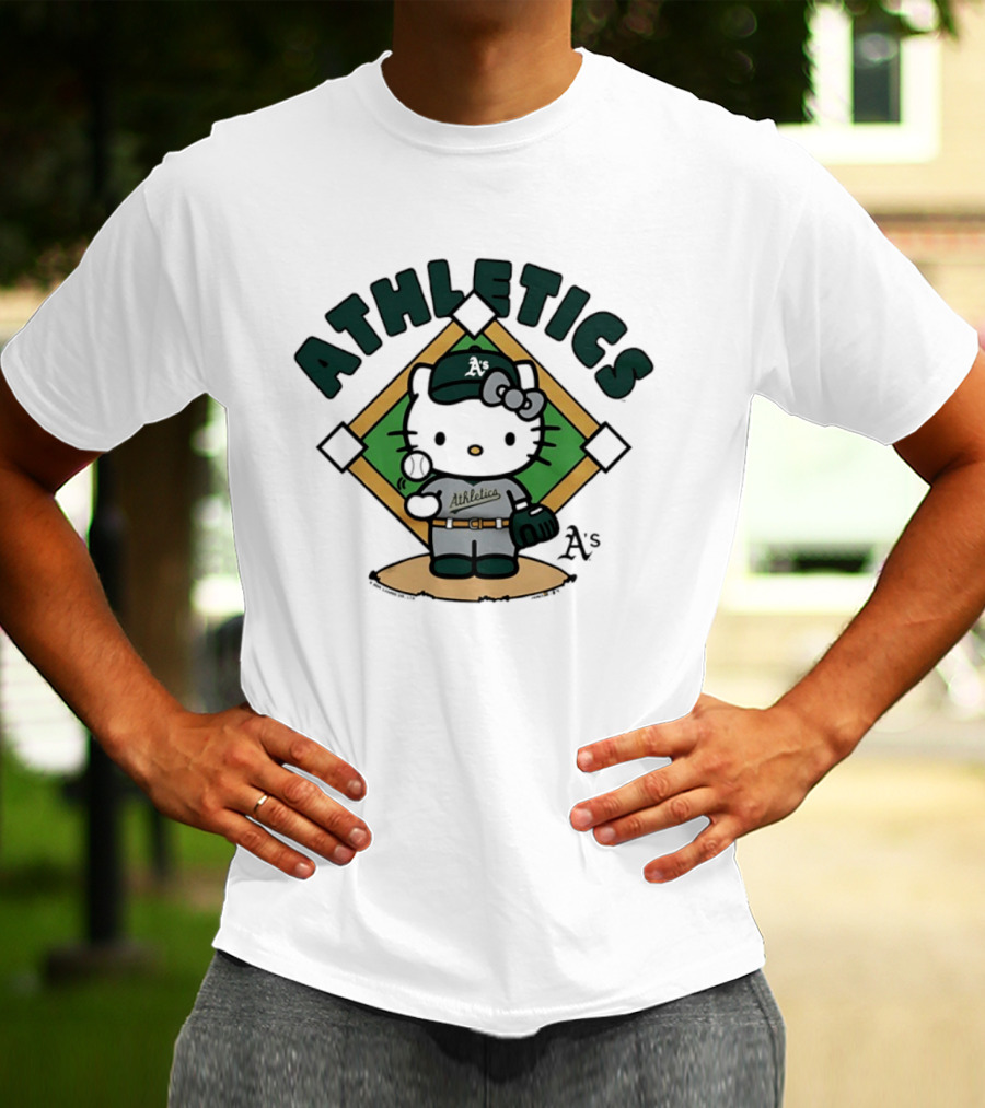 Athletics Hello Kitty MLB Collaboration Baseball Character With A's T-Shirt