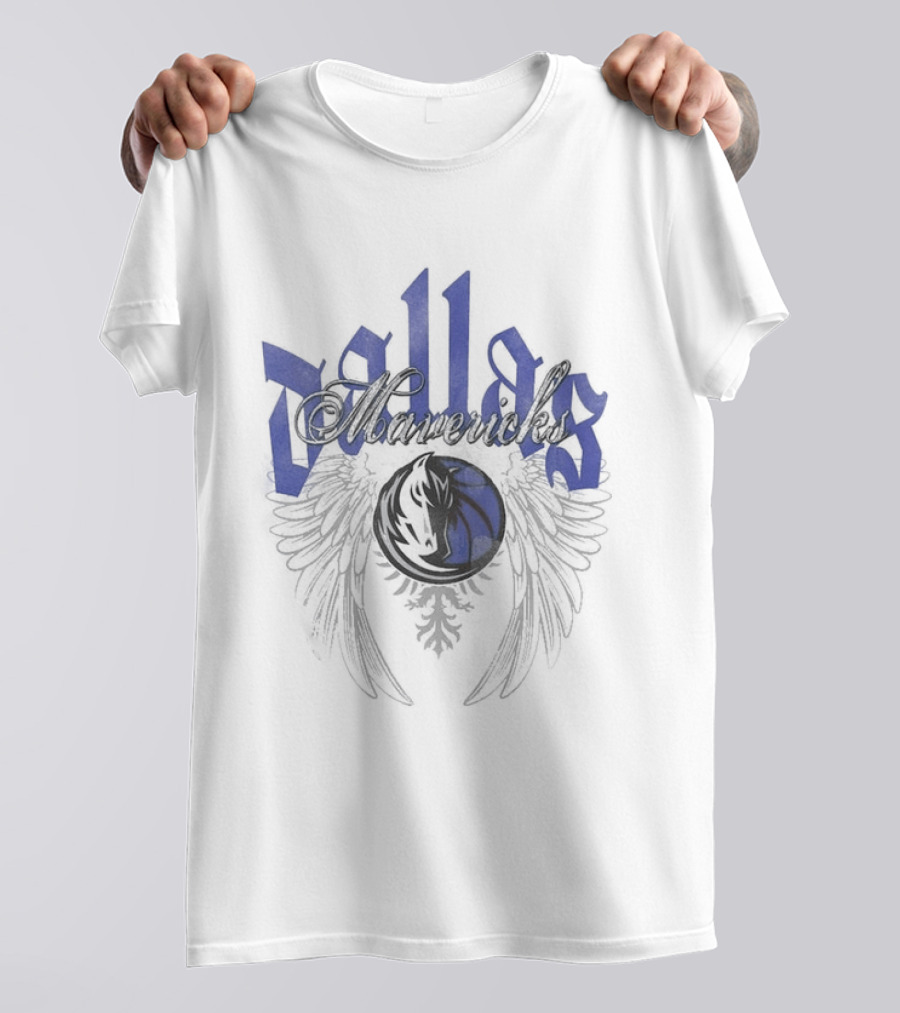 Dallas Mavericks Mitchell & Ness Old English Blue Wings T-Shirt