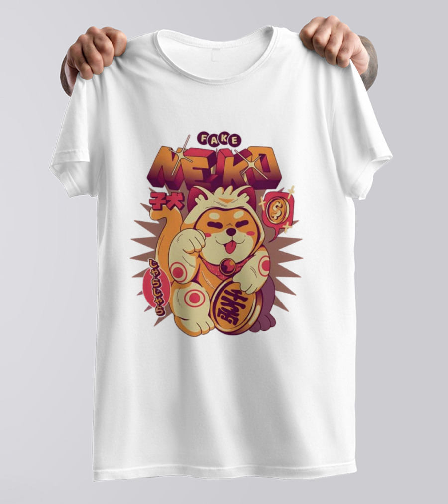Fake Neko Shiba Inu Lucky Cat Coin Japan T-Shirt