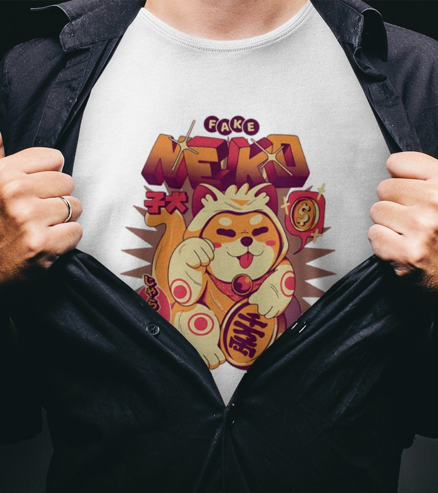 Fake Neko Shiba Inu Lucky Cat Coin Japan T-Shirt