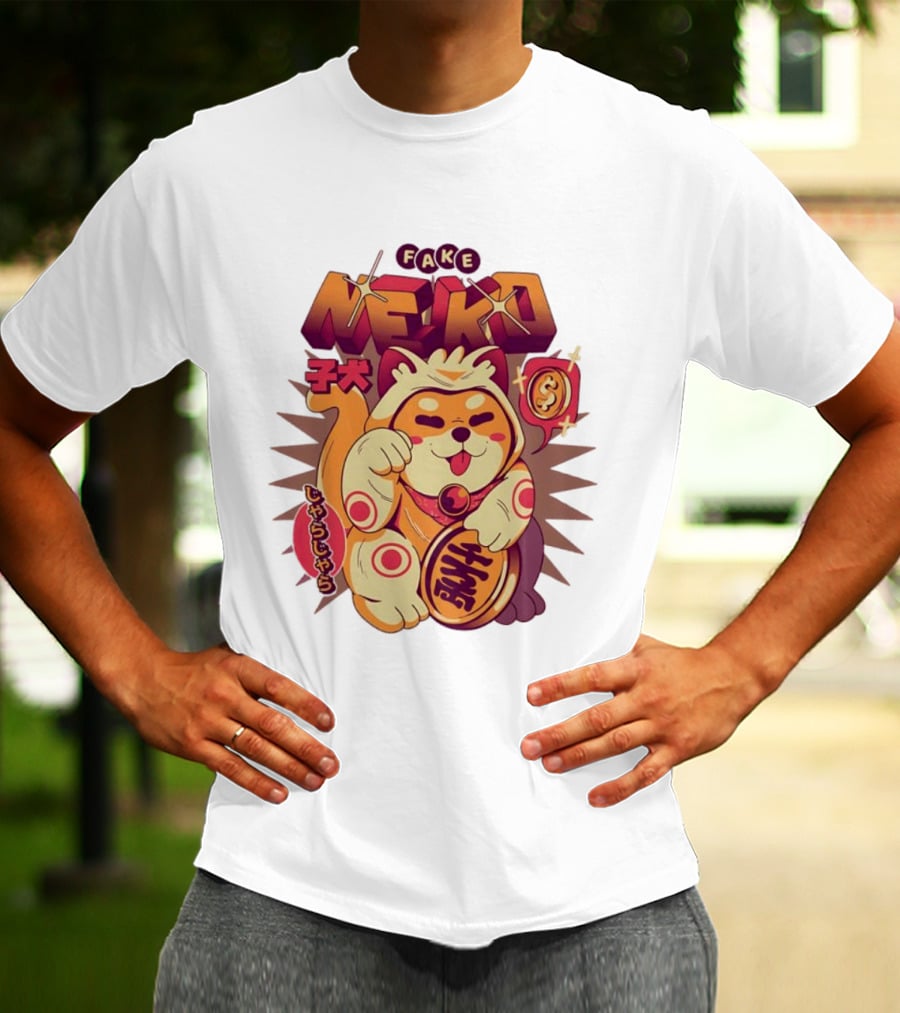 Fake Neko Shiba Inu Lucky Cat Coin Japan T-Shirt