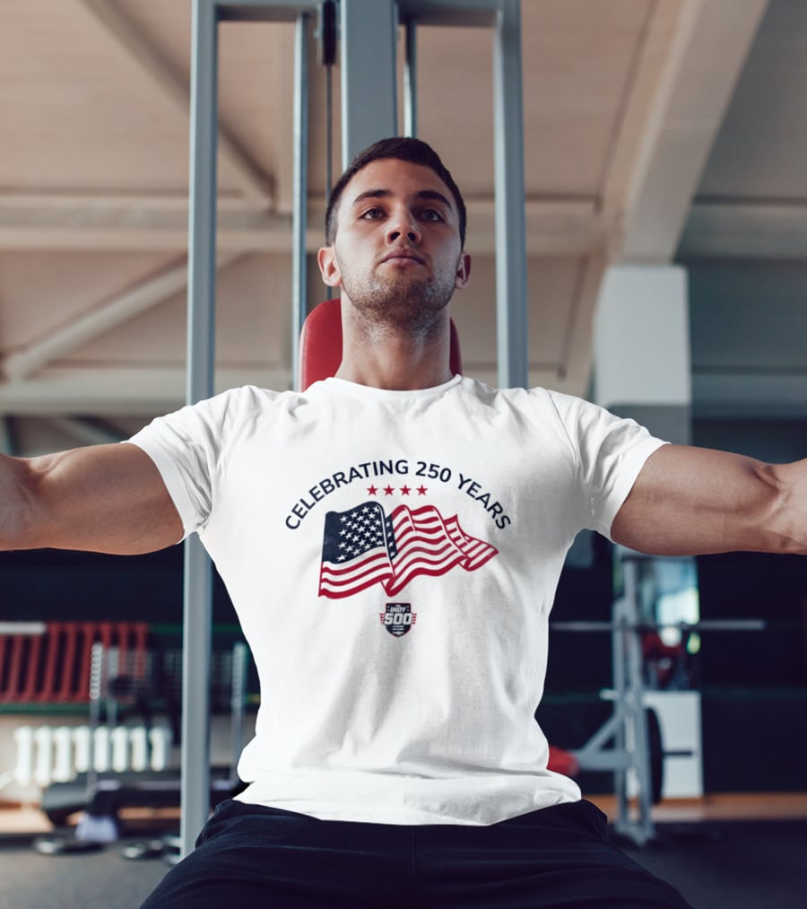 Indianapolis Motor Speedway Indy 500 Celebrating 250 Years With American Flag And Stars T-Shirt