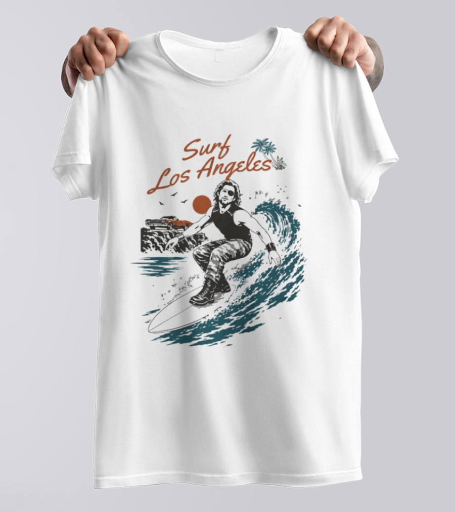 Surf Los Angeles 2026 Vintage Surfer With Sunset And Palm Tree Ocean Wave T-Shirt