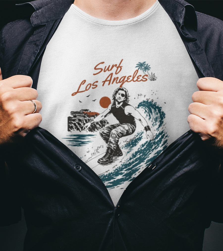 Surf Los Angeles 2026 Vintage Surfer With Sunset And Palm Tree Ocean Wave T-Shirt