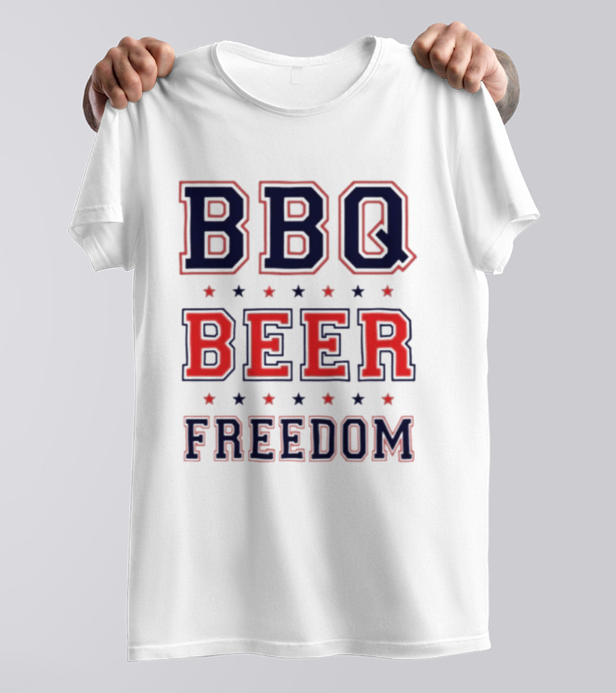 BBQ Beer Freedom Stars Bold Text Patriotic T-Shirt