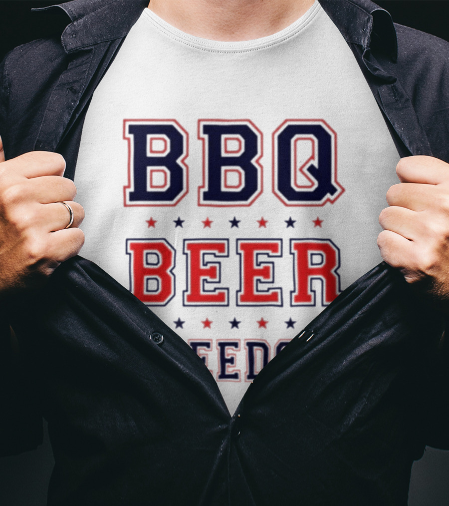 BBQ Beer Freedom Stars Bold Text Patriotic T-Shirt