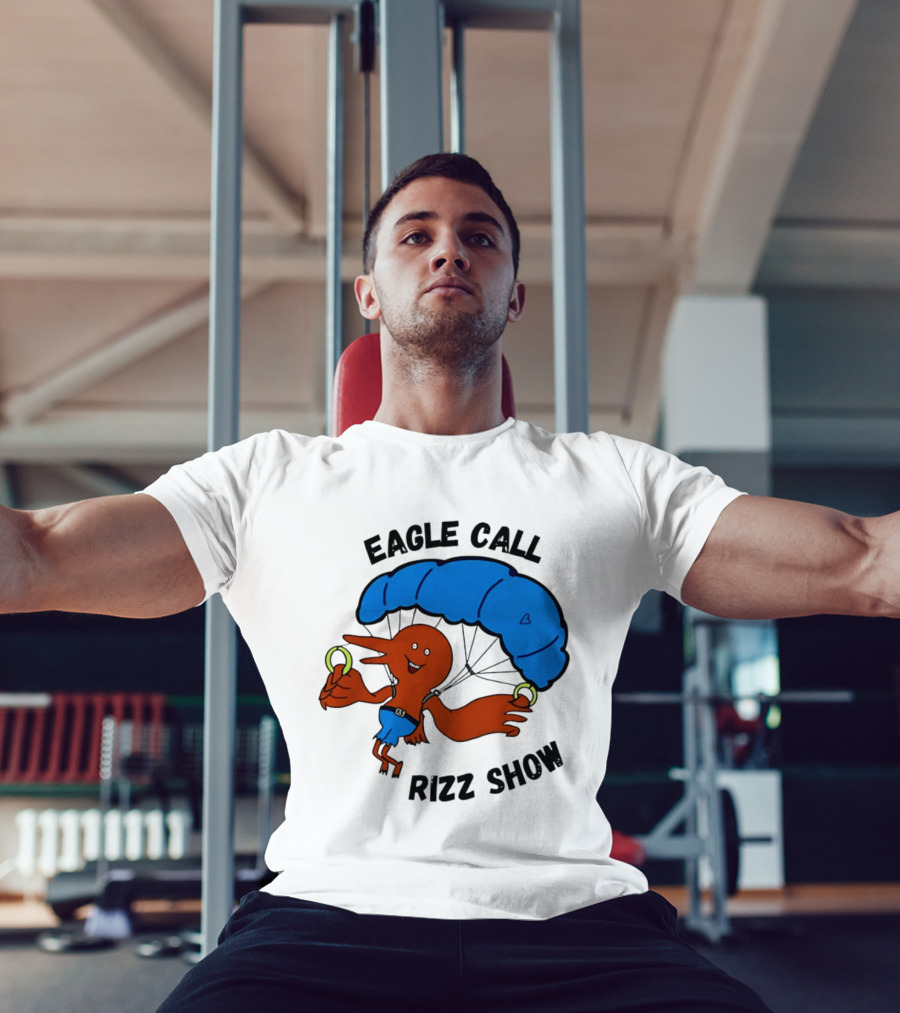 Eagle Call Rizz Show Parachuting Bird Character With Blue Canopy T-Shirt