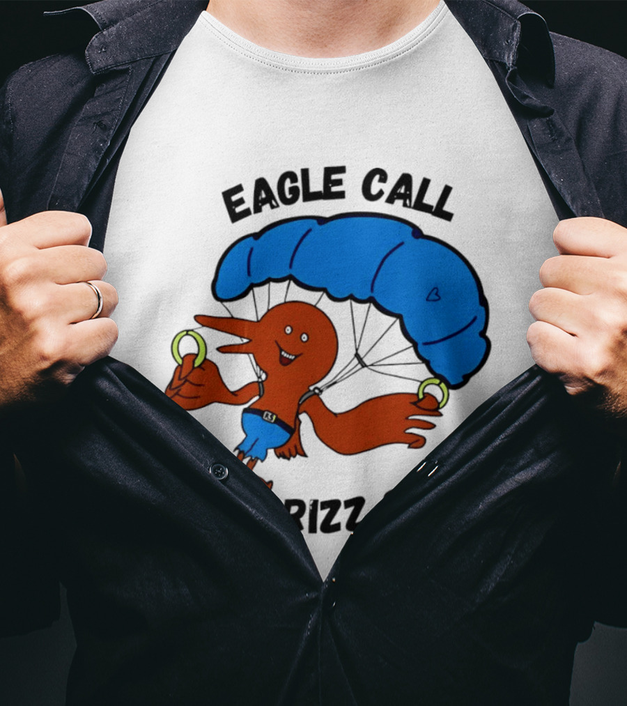 Eagle Call Rizz Show Parachuting Bird Character With Blue Canopy T-Shirt