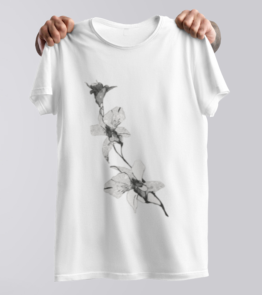 Orchid Flower Botanical Illustration Monochrome Blossom Print T-Shirt