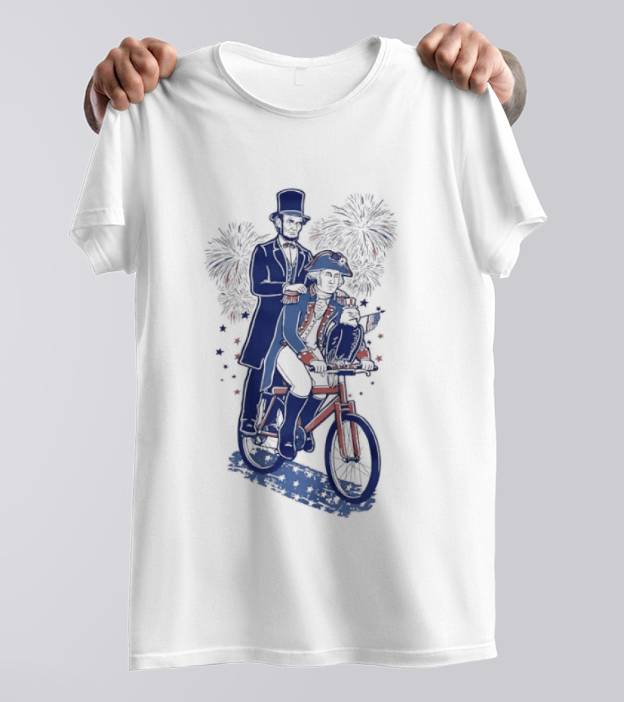 Abraham Lincoln George Washington Eagle Bicycle Fireworks Celebration T-Shirt