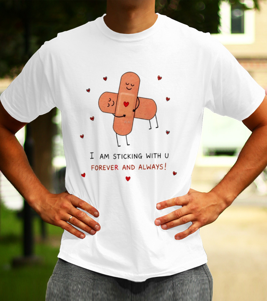 Bandages Hugging I Am Sticking With U Forever And Always Hearts T-Shirt