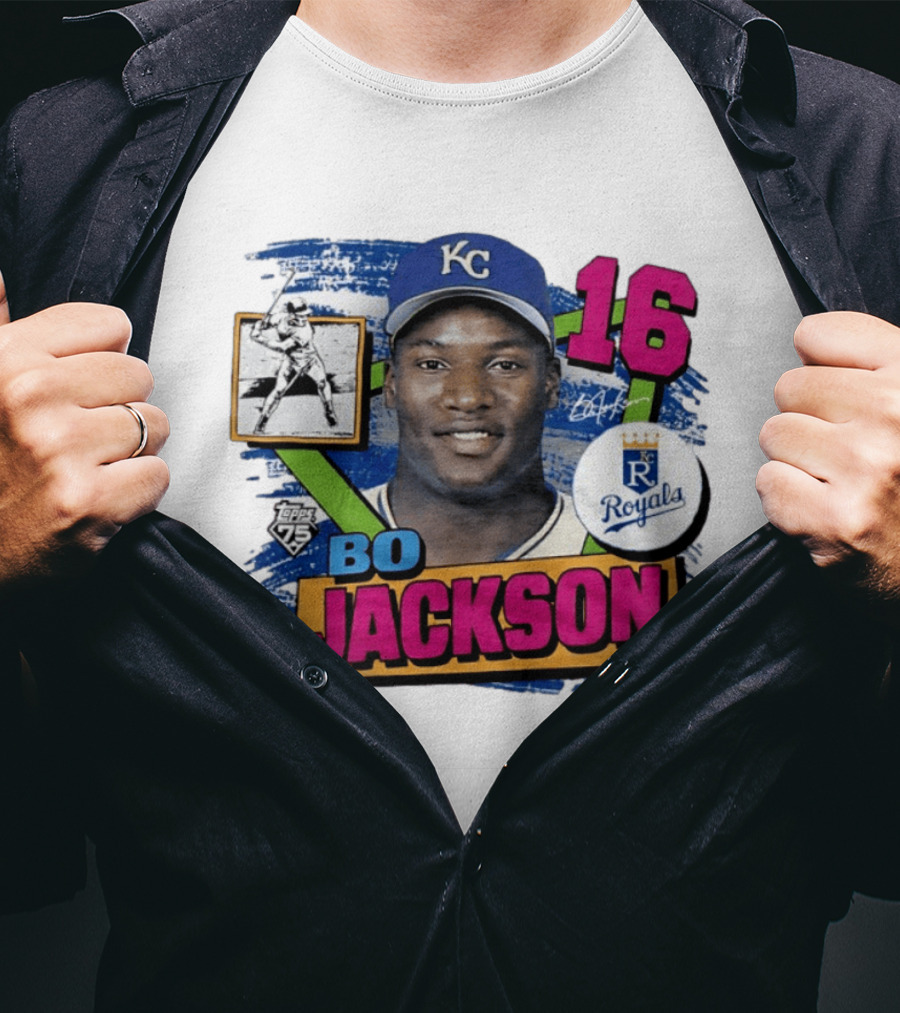 Bo Jackson 16 Kansas City Royals Topps 75 Vintage Baseball Memorabilia T-Shirt