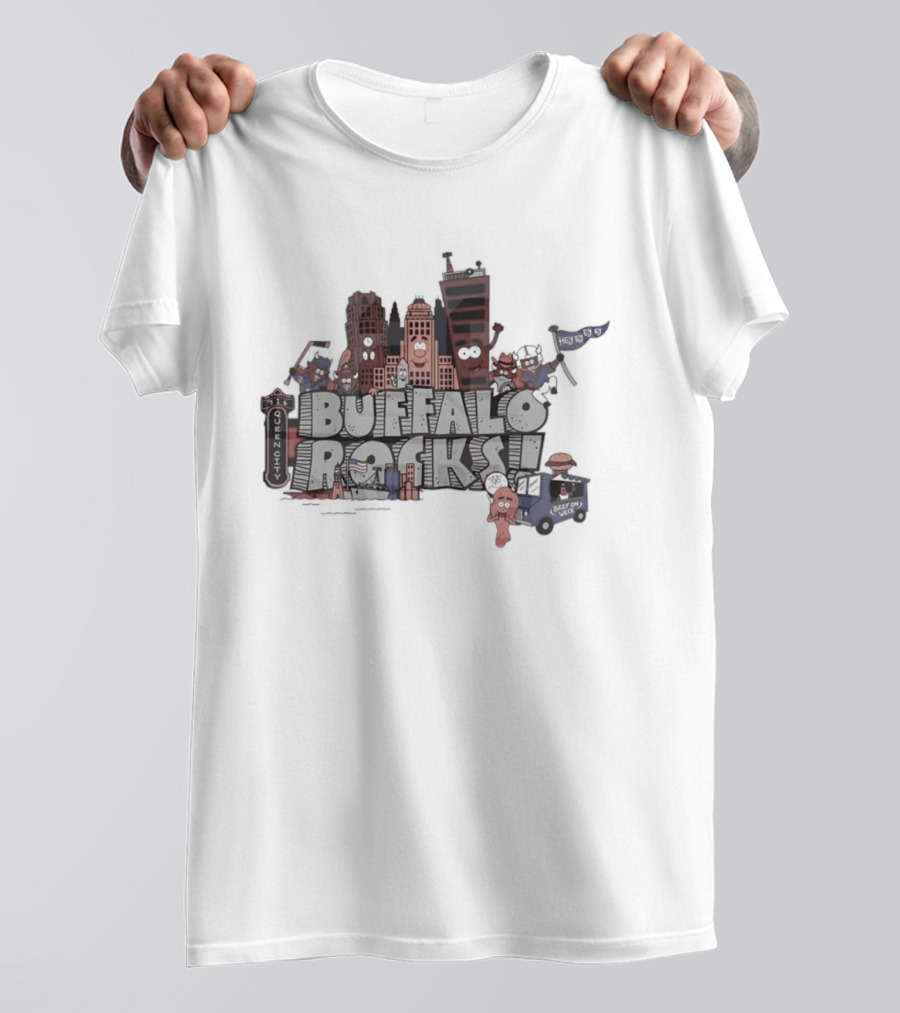 Buffalo Rocks City Landmarks Cartoon Historic Skyline T-Shirt