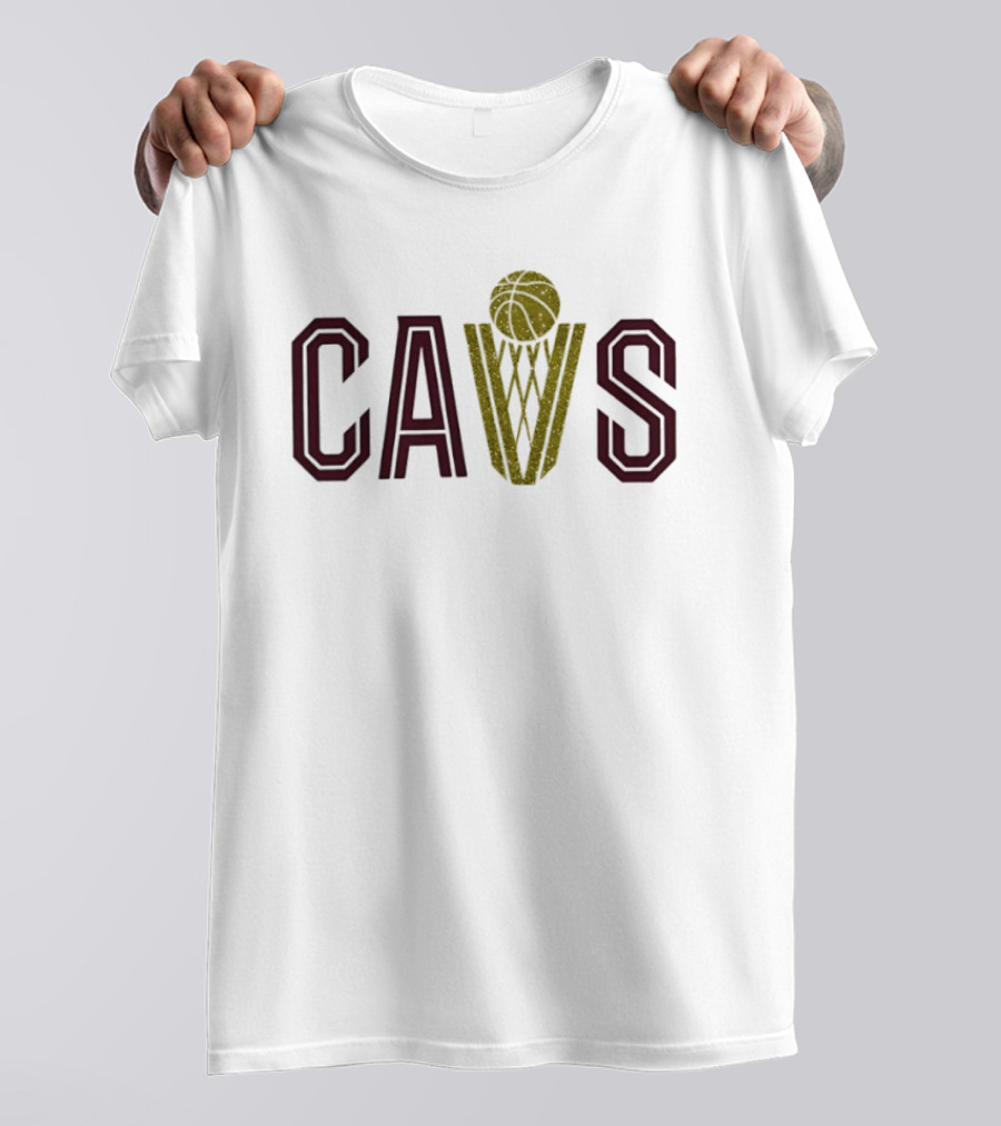 CAVS Gold Glitter Basketball Trophy Net T-Shirt