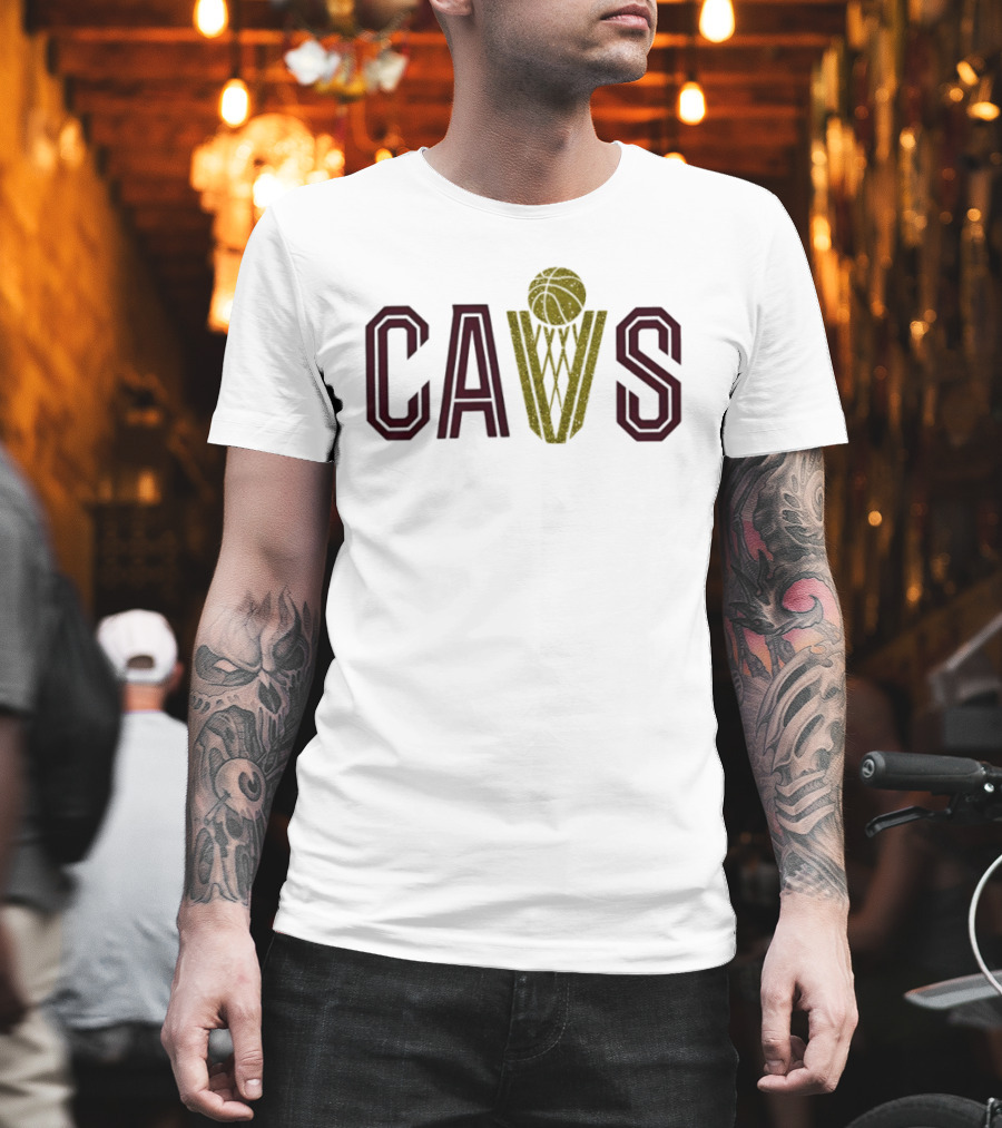 CAVS Gold Glitter Basketball Trophy Net T-Shirt