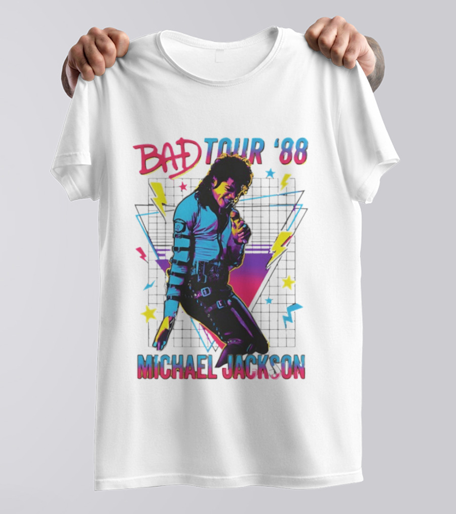 BAD Tour '88 Michael Jackson 90s Styles Retro Lightning Stars T-Shirt
