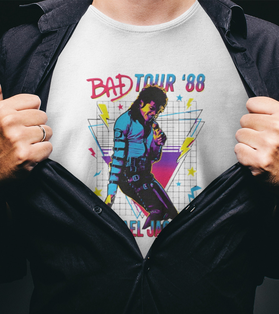 BAD Tour '88 Michael Jackson 90s Styles Retro Lightning Stars T-Shirt