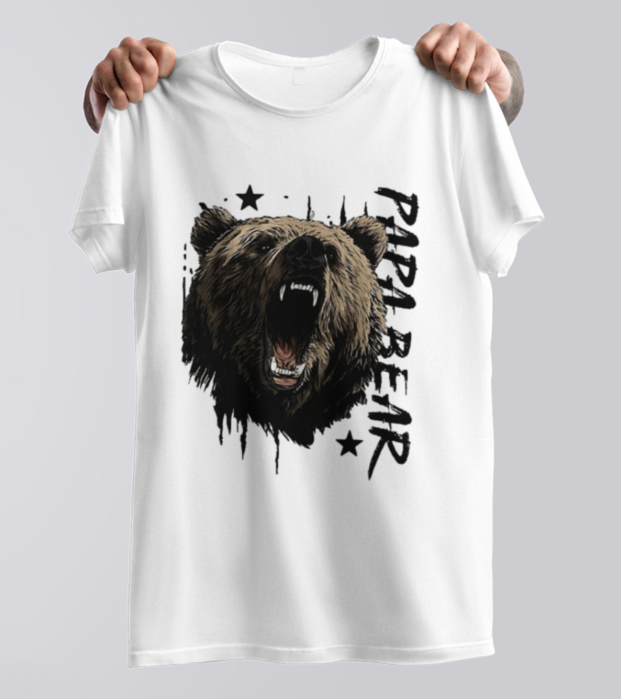 Papa Bear Distressed Flag Bold Grizzly Roar Father's Day T-Shirt