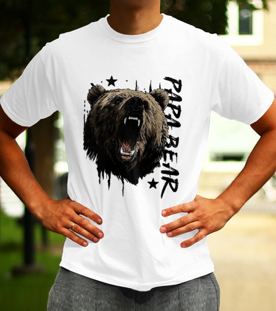 Papa Bear Distressed Flag Bold Grizzly Roar Father's Day T-Shirt