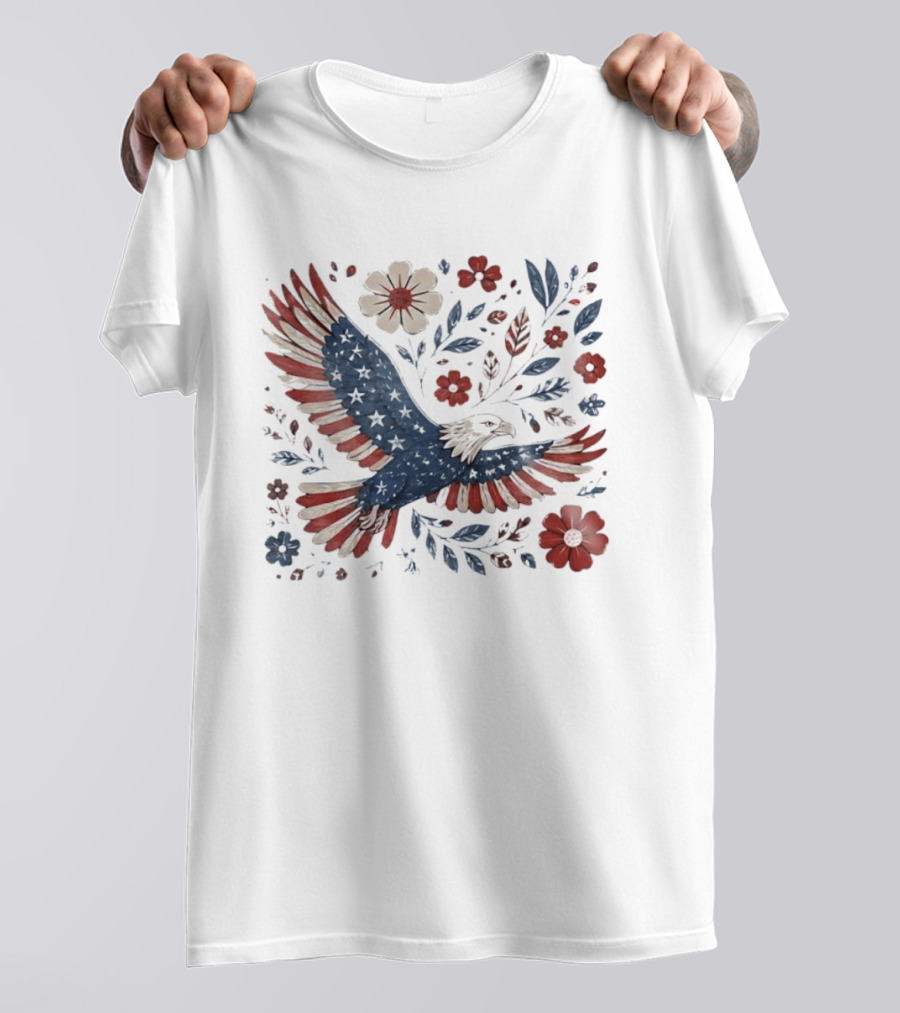 Patriotic Eagle 4th Of July USA 250th Anniversary Freedom Floral T-Shirt