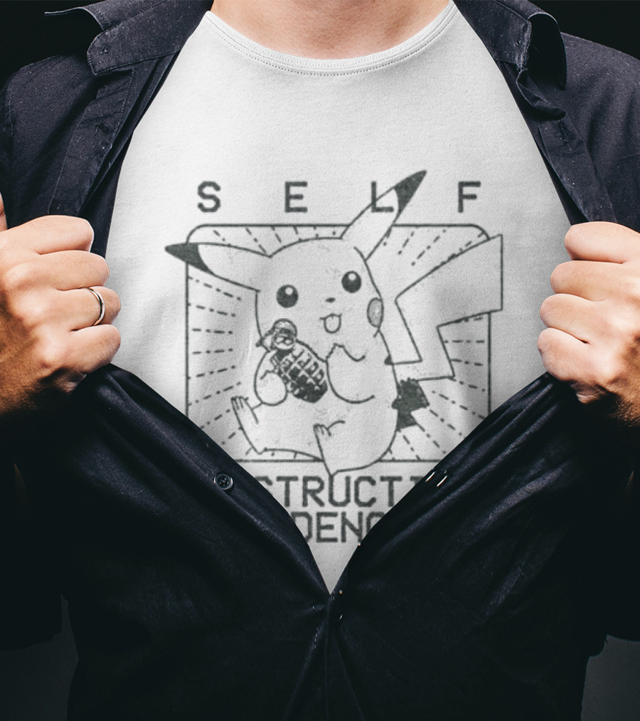 Pikachu Self Destructive Tendencies Featuring Iconic Electric Mouse Image T-Shirt