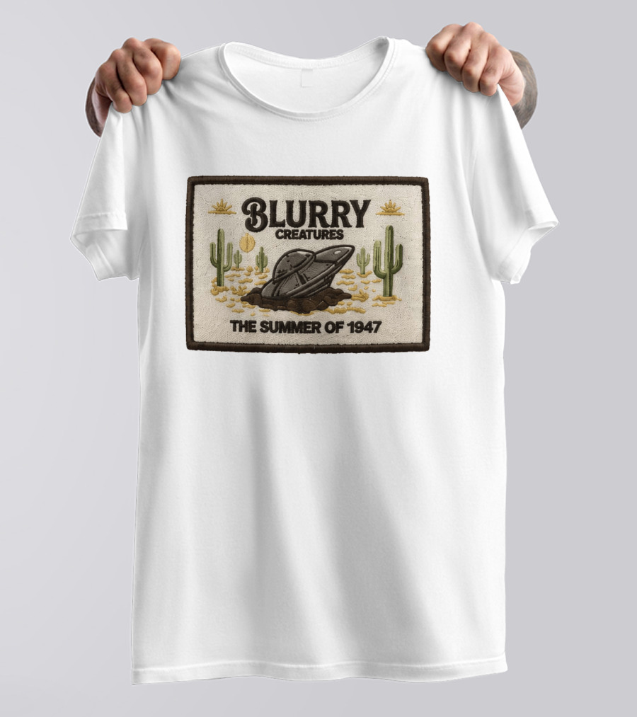 Blurry Creatures UFO Summer 1947 Desert Landscape Cactus Scene T-Shirt