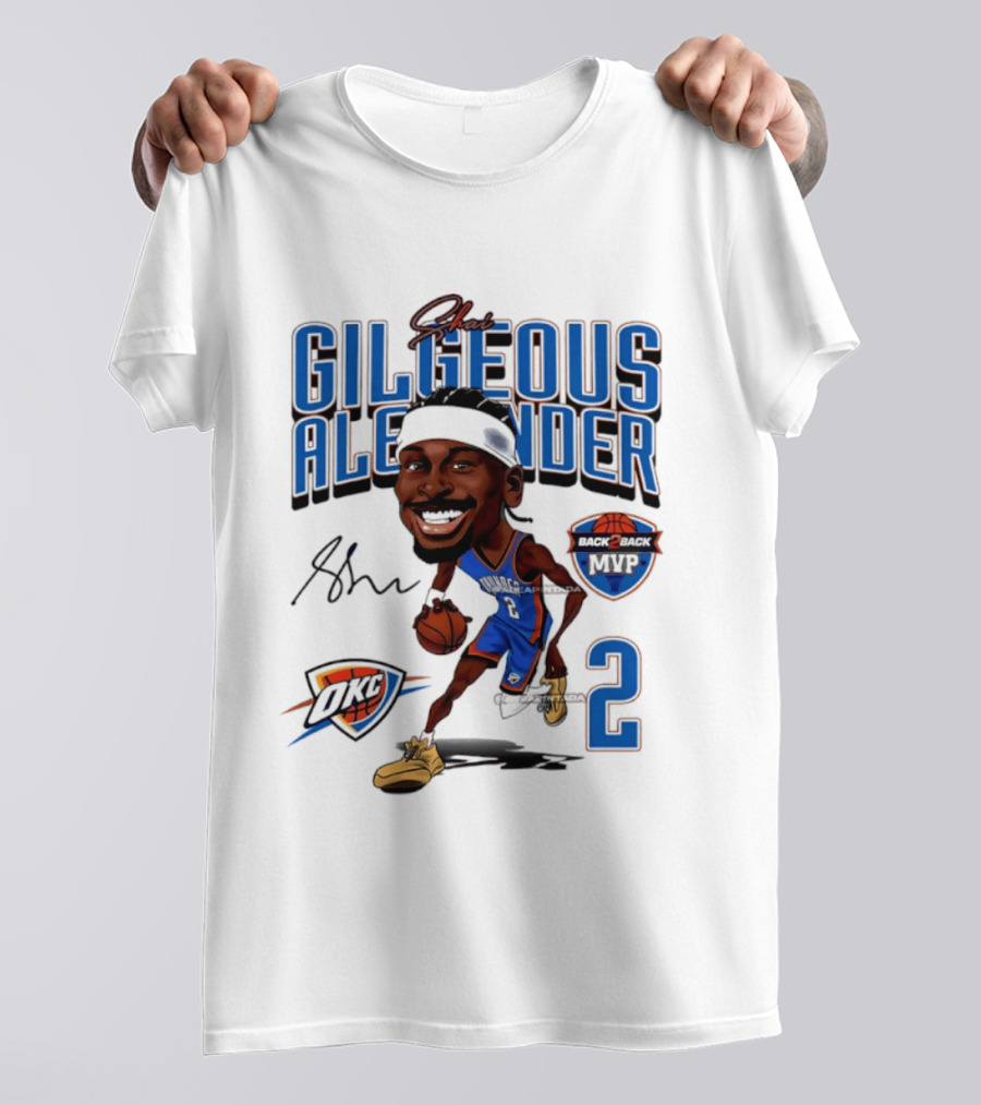 Shai Gilgeous Alexander OKC Thunder Back 2 Back MVP Number 2 Caricature T-Shirt