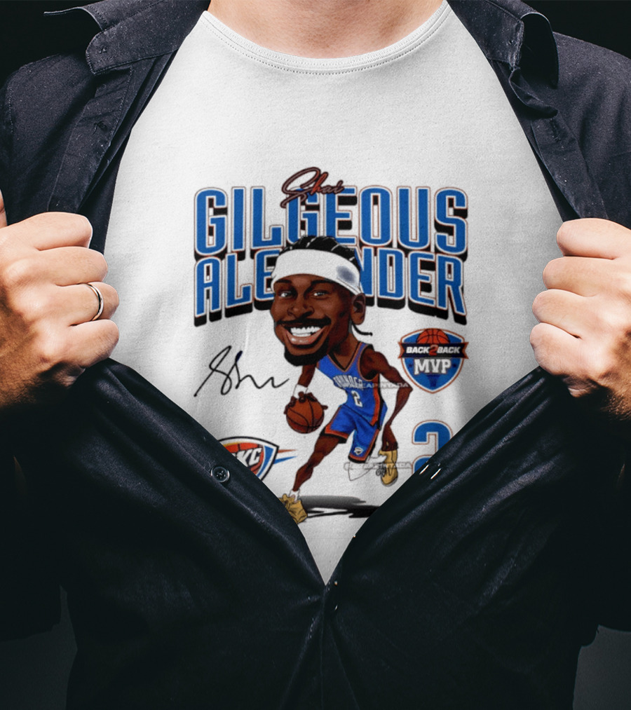 Shai Gilgeous Alexander OKC Thunder Back 2 Back MVP Number 2 Caricature T-Shirt