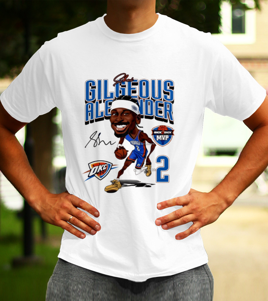 Shai Gilgeous Alexander OKC Thunder Back 2 Back MVP Number 2 Caricature T-Shirt