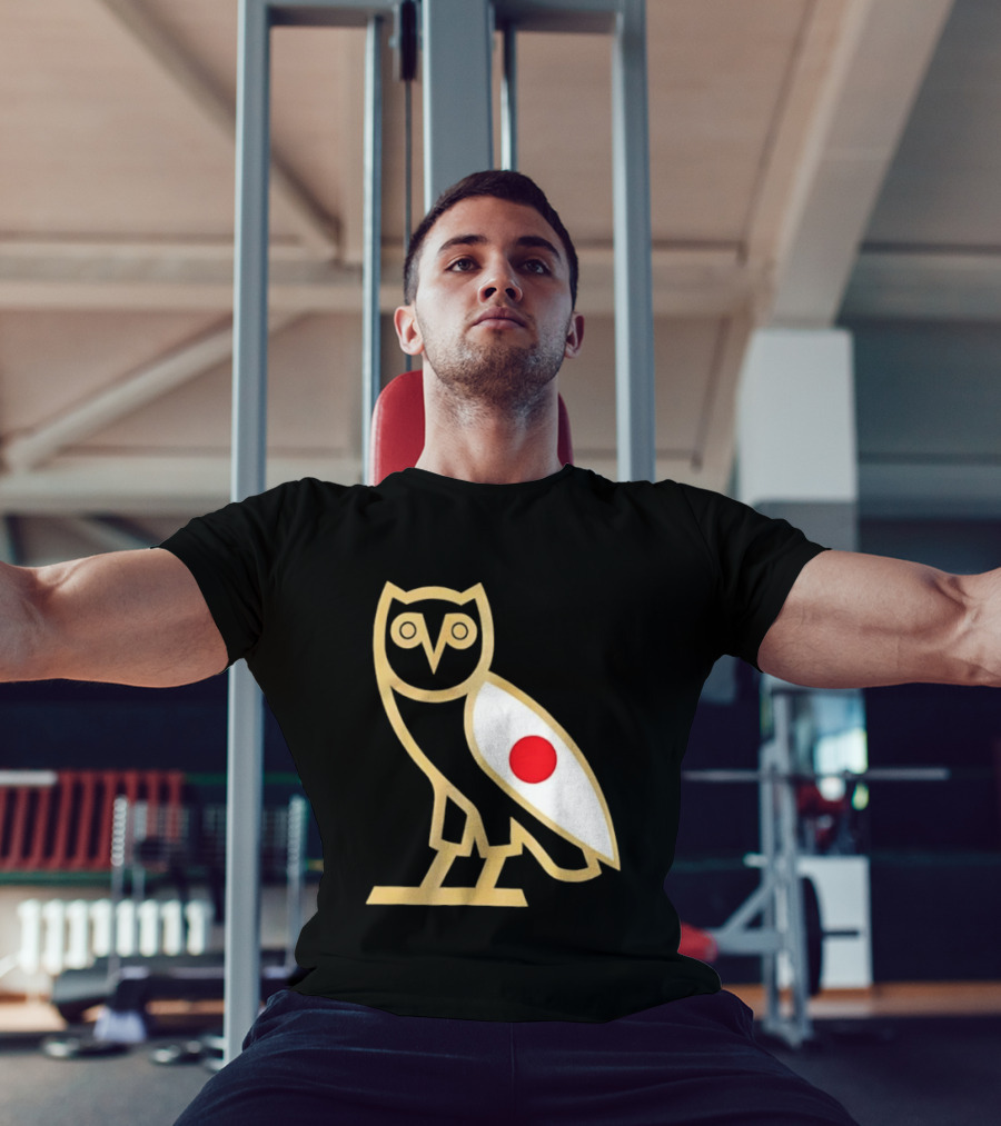 OVO Owl Japan Flag Icon Gold Outline And Red Circle Motif T-Shirt