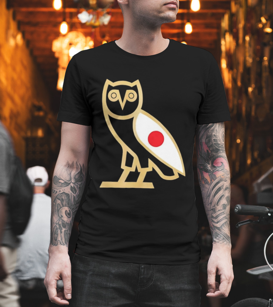 OVO Owl Japan Flag Icon Gold Outline And Red Circle Motif T-Shirt