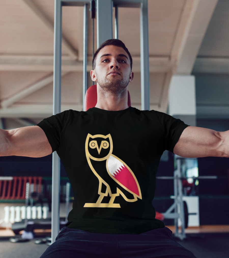 OVO Owl Gold Outline Qatar Flag Wing T-Shirt
