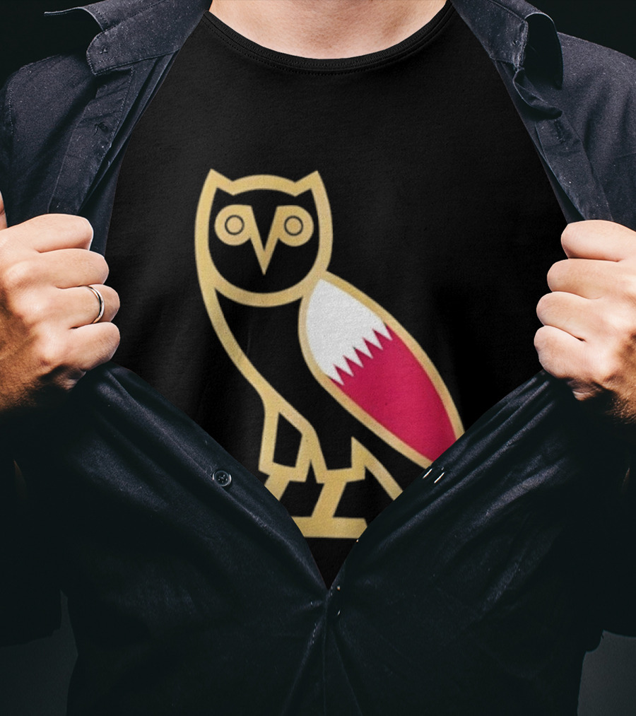 OVO Owl Gold Outline Qatar Flag Wing T-Shirt