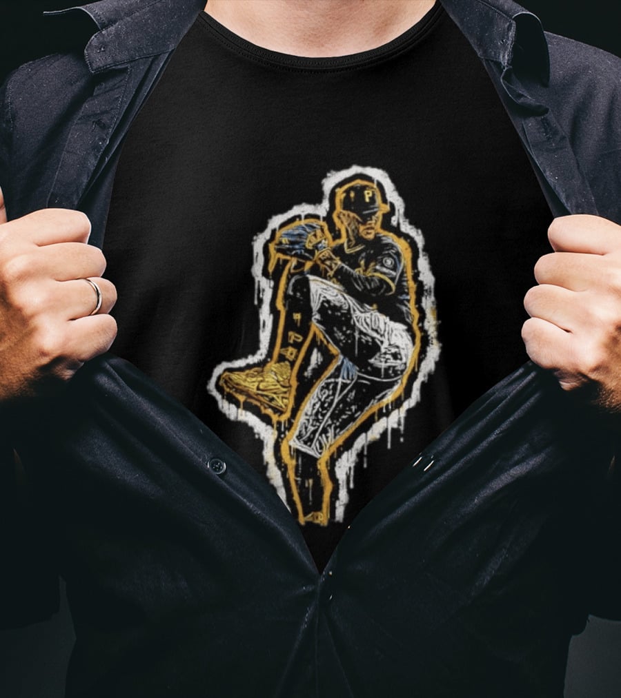 Paul Skenes Pittsburgh Pirates Pitching Pose Splatter Paint T-Shirt