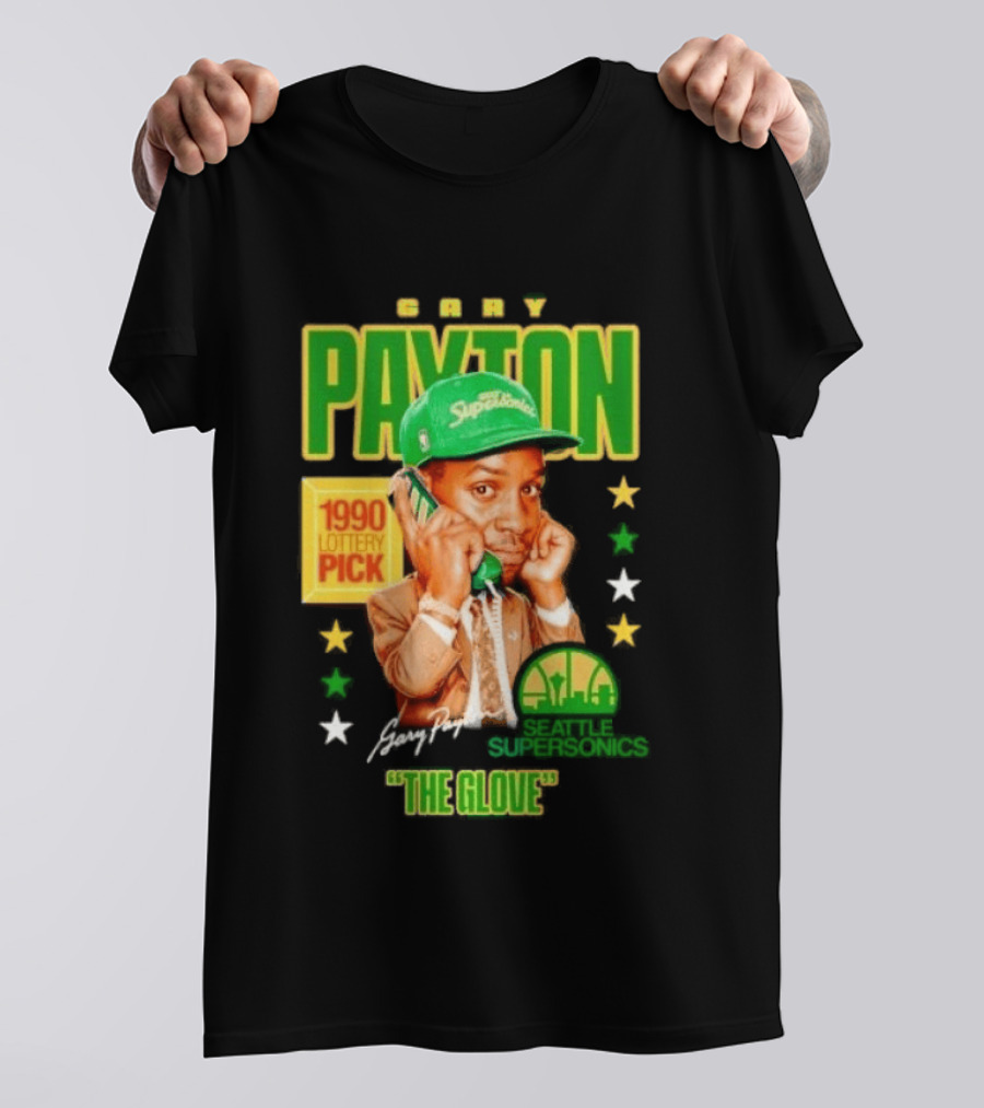 Gary Payton SuperSonics 1990 Lottery Pick The Glove Caricature T-Shirt