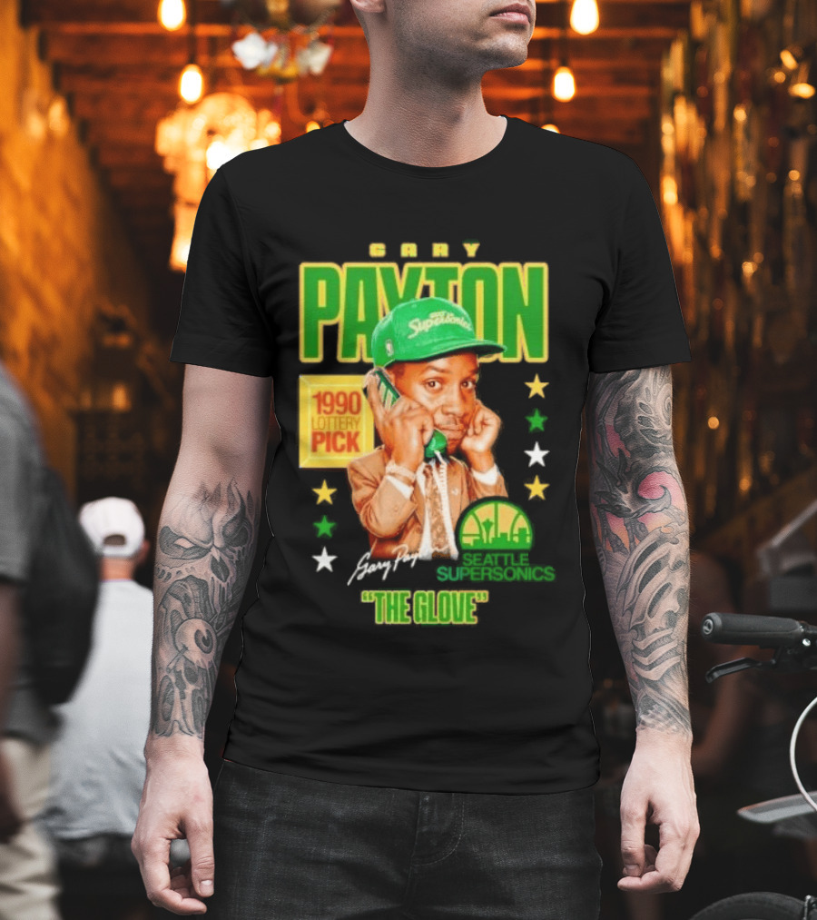 Gary Payton SuperSonics 1990 Lottery Pick The Glove Caricature T-Shirt