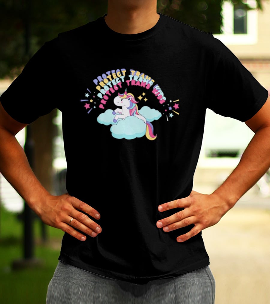 Protect Trans Kids Unicorn Rainbow Stars Cloud T-Shirt