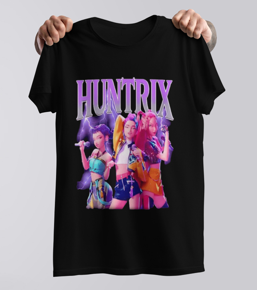 Huntrix Kpop Band Cartoon Characters With Microphones T-Shirt