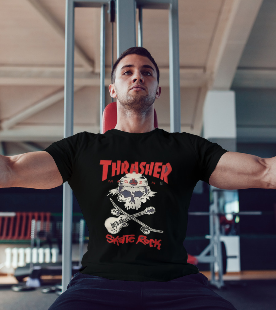 Thrasher Magazine Skate Rock Skull Guitar Crossbones T-Shirt
