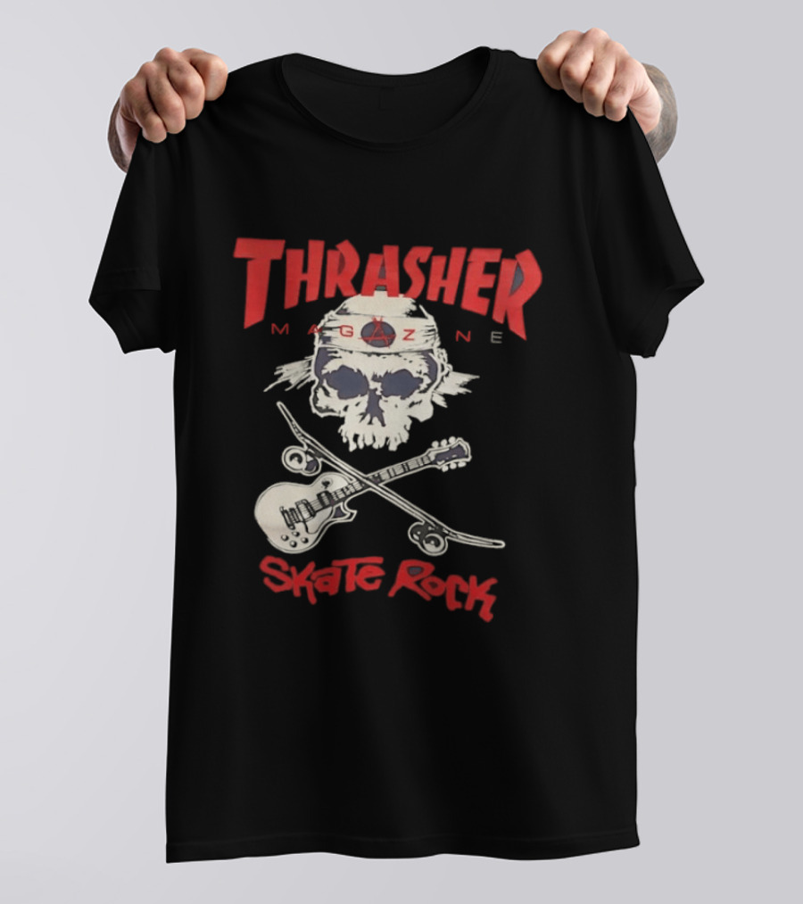Thrasher Magazine Skate Rock Skull Guitar Crossbones T-Shirt