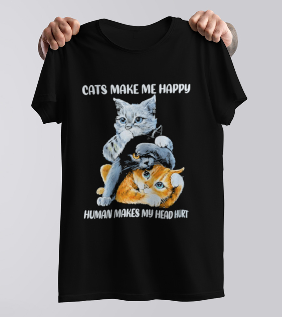 Cats Make Me Happy Human Makes My Head Hurt Cute Cat Duo T-Shirt