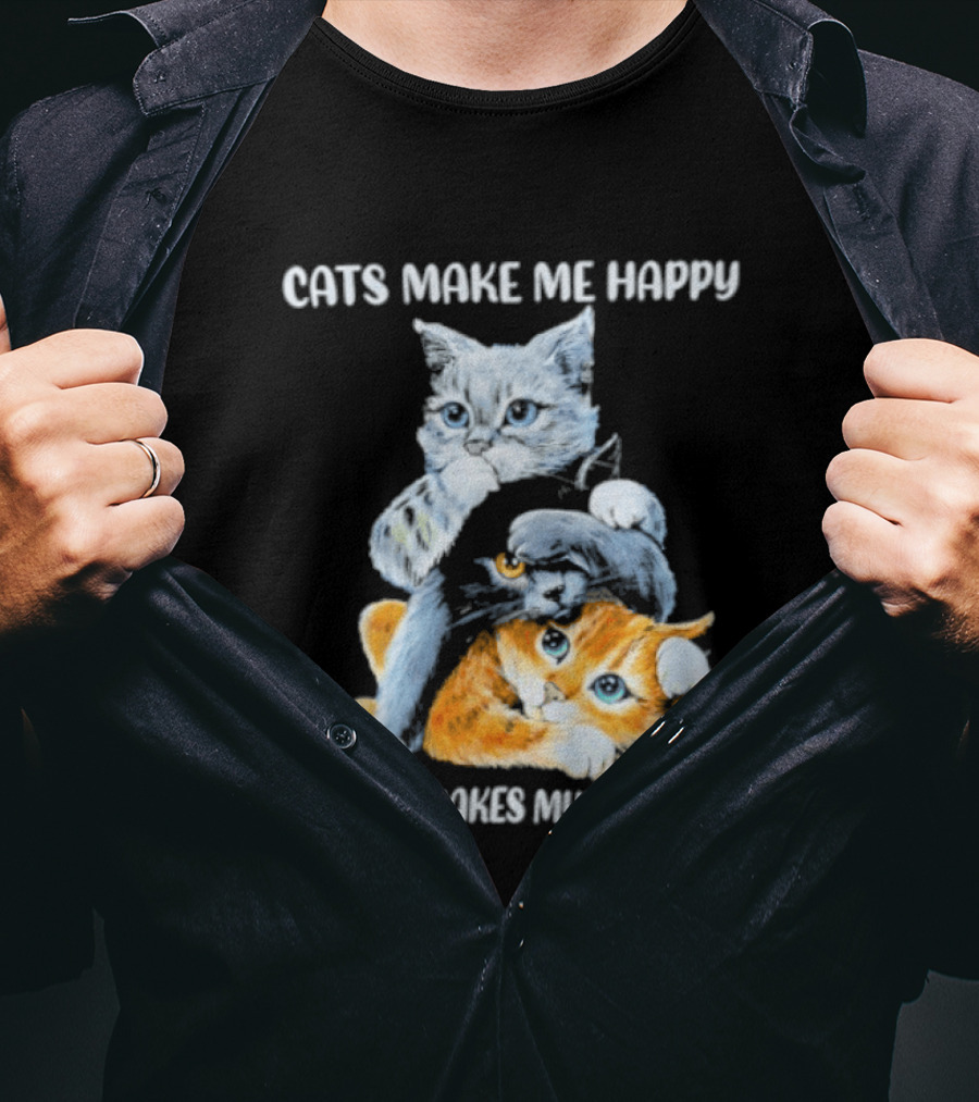 Cats Make Me Happy Human Makes My Head Hurt Cute Cat Duo T-Shirt