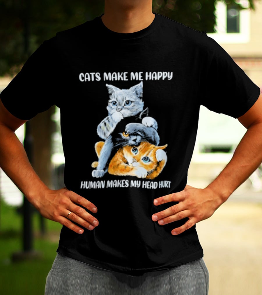 Cats Make Me Happy Human Makes My Head Hurt Cute Cat Duo T-Shirt