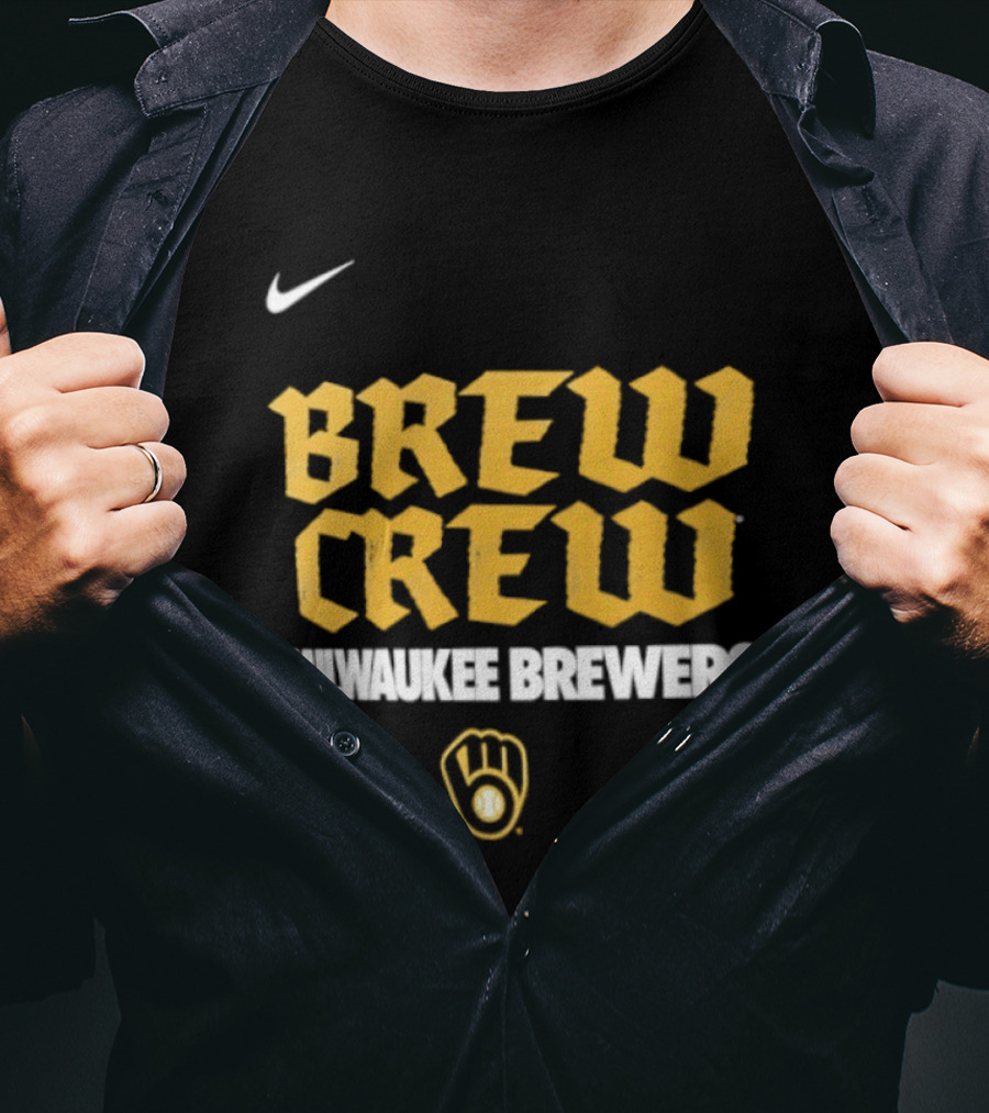 Milwaukee Brewers Nike Brew Crew Handwriting Club Baseball Glove T-Shirt