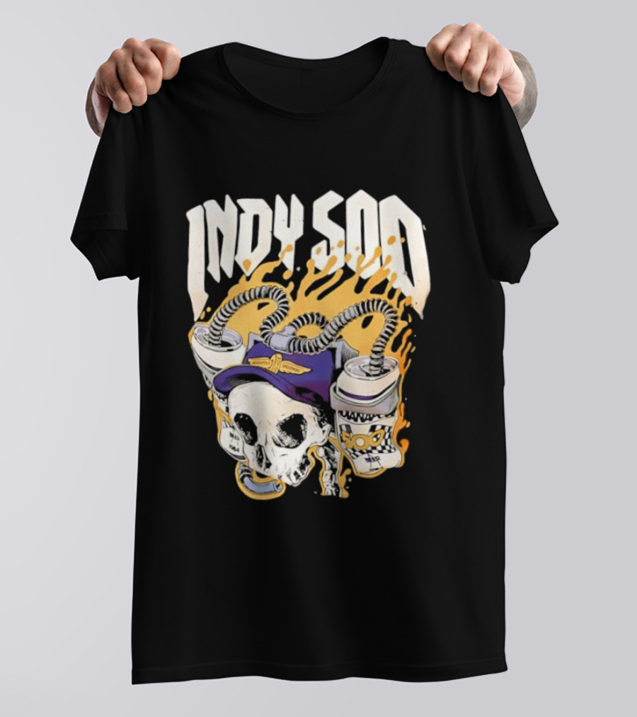 Indy 500 Skull Cap Beer Drinking Racing T-Shirt