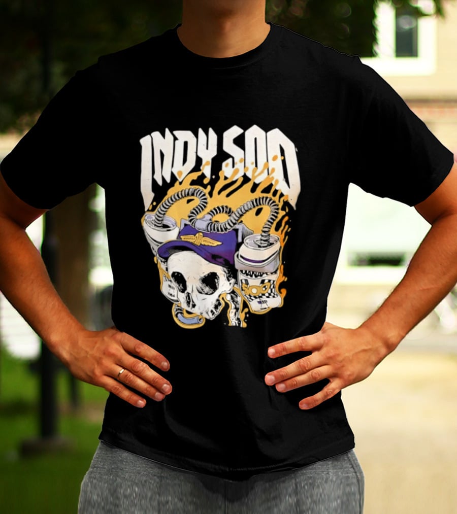 Indy 500 Skull Cap Beer Drinking Racing T-Shirt